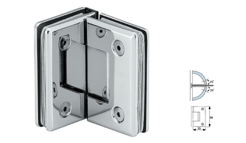 Glass Shower Hinge,Chamfer Edge 90°,Glass To Glass